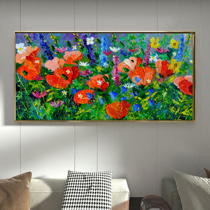 Colorful Tulip Garden Canvas Wall Art Print, Decorative Modern Framed Luxury Paintings for Home, Living room, Bed room and Office Décor (Green, 24x47 Inch)