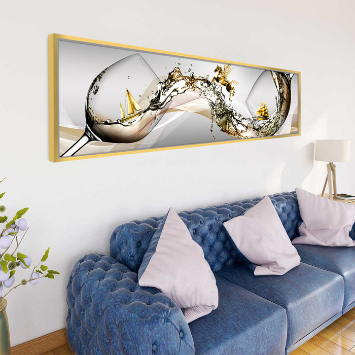 Running Horse on Water Canvas Painting Wall Art Print, Decorative Modern Framed Luxury Paintings for Home, Living room, Bed room and Office Décor (White, 13x47 Inch)