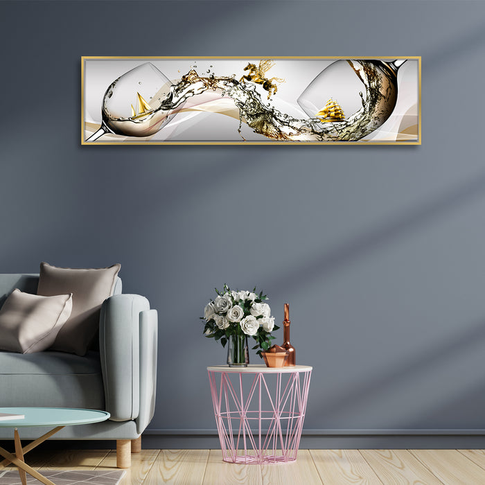 Running Horse on Water Canvas Painting Wall Art Print, Decorative Modern Framed Luxury Paintings for Home, Living room, Bed room and Office Décor (White, 13x47 Inch)