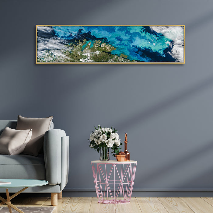 Topography Blue Canvas Painting Wall Art Print, Decorative Modern Framed Luxury Paintings for Home, Living room, Bed room and Office Décor (White, 13x47 Inch)
