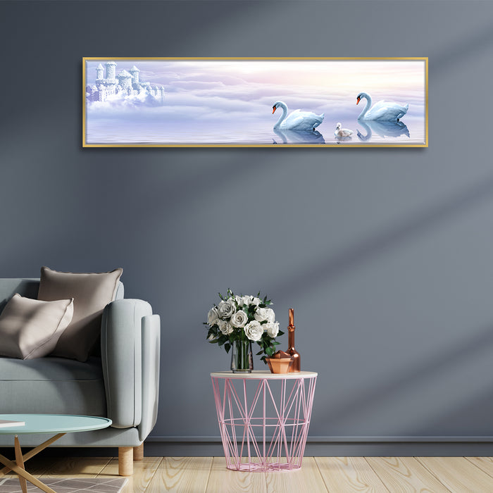 Swan in the Lake Canvas Painting Wall Art Print, Decorative Modern Framed Luxury Paintings for Home, Living room, Bed room and Office Décor (Pink, 13x47 Inch)