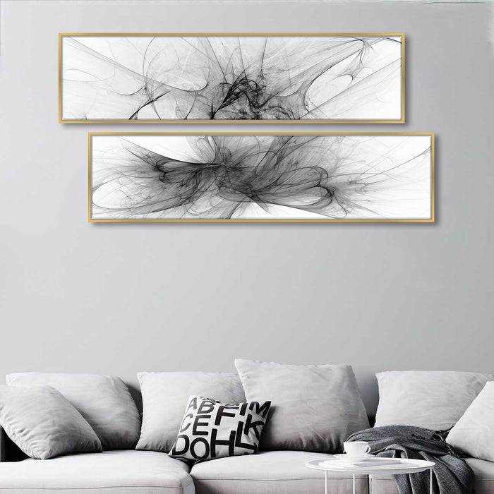 Abstract Line Canvas Painting, Decorative Luxury Paintings for Home and Office Décor  (Black, Set of 2, 27x47 Inch)