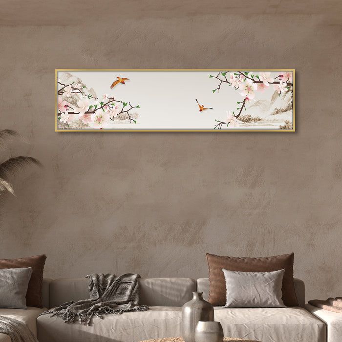 Cherry Blossom Bird Canvas Painting Wall Art Print, Decorative Modern Framed Luxury Paintings for Home, Living room, Bed room and Office Décor (Pink, 13x47 Inch)