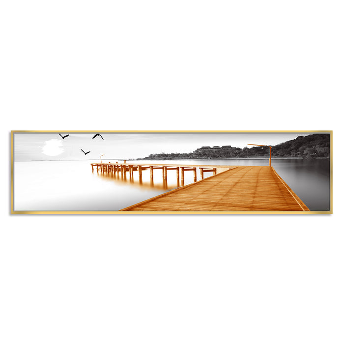 Landscape by the Peir Platfom on Water Canvas Painting Wall Art Print, Decorative Modern Framed Luxury Paintings for Home, Living room, Bed room and Office Décor (White, 13x47 Inch)