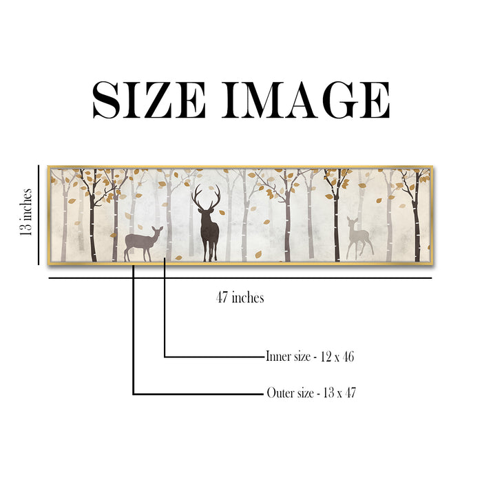 Dear in the Wood Canvas Wall Art Print, Decorative Modern Framed Luxury Paintings for Home, Living room, Bed room and Office Décor (White, 13x47 Inch)