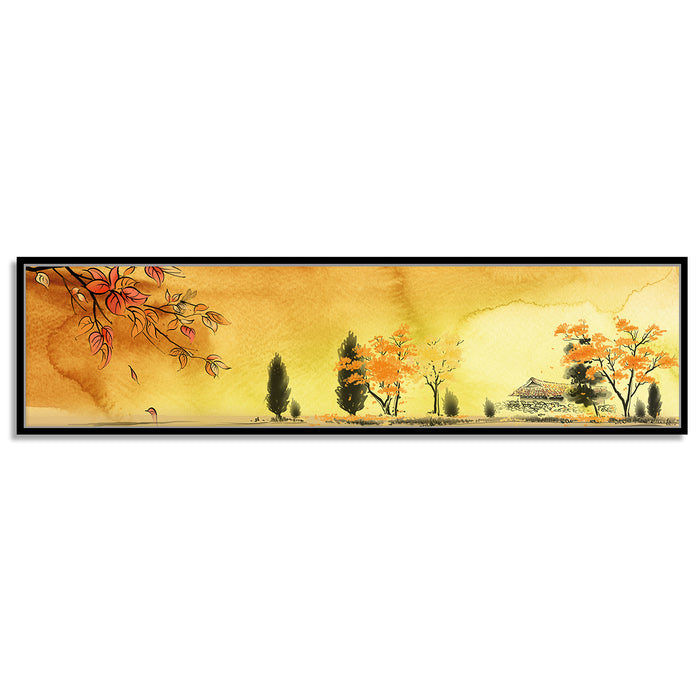 Landscape Water Color Hand Painted Canvas Wall Art Print, Decorative Modern Framed Luxury Paintings for Home, Living room, Bed room and Office Décor (Yellow, 13x47 Inch)