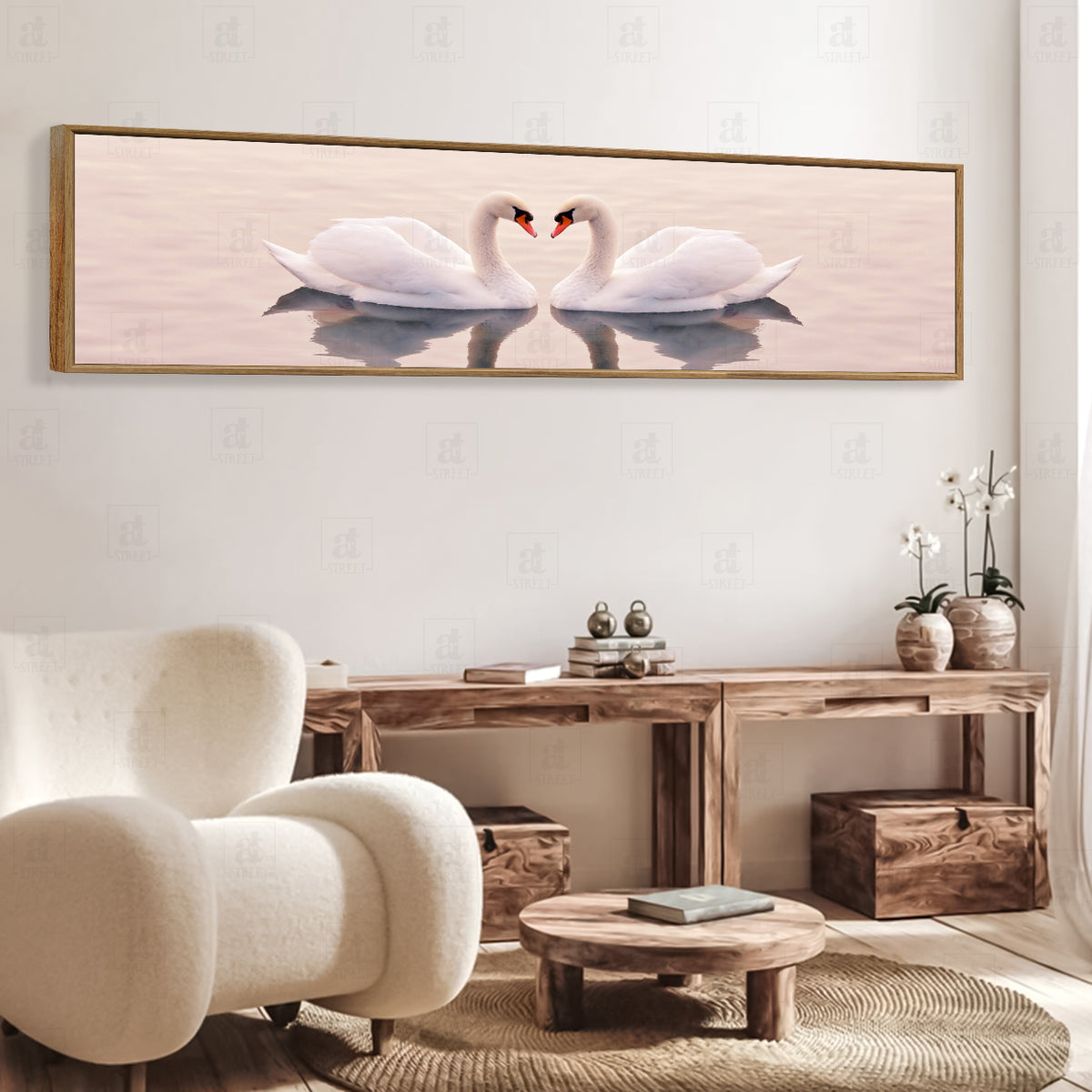 Two Swan Love in the Lake Canvas Painting Wall Art Print, Decorative M ...