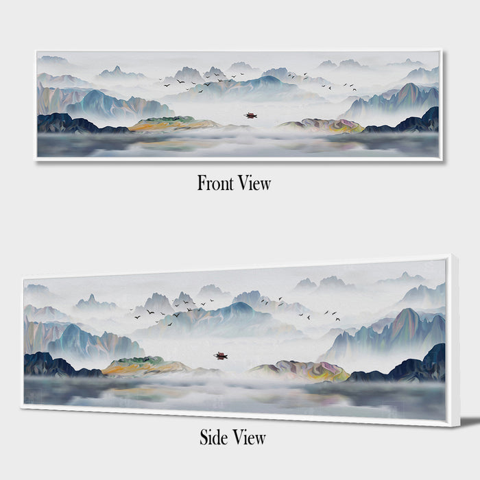 Landscape Calm Moutain View Canvas Painting Wall Art Print, Decorative Modern Framed Luxury Paintings for Home, Living room, Bed room and Office Décor (White, 13x47 Inch)