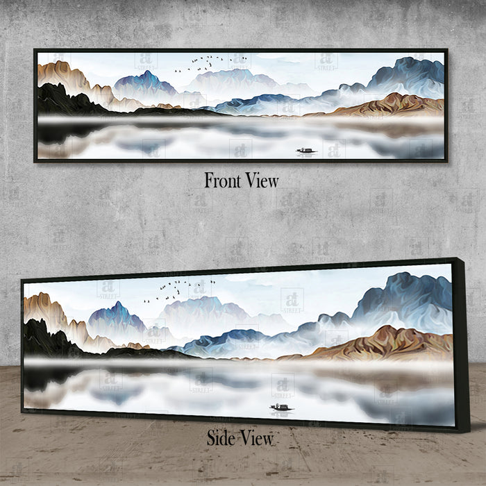 Landscape Moutain & Lake View Canvas Wall Art Print, Decorative Modern Framed Luxury Paintings for Home, Living room, Bed room and Office Décor (White, 13x47 Inch)