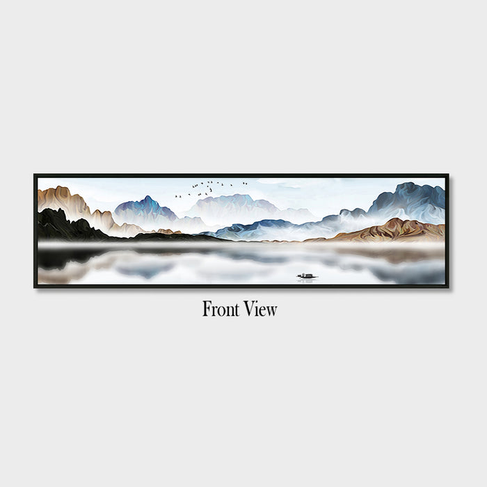 Landscape Moutain & Lake View Canvas Wall Art Print, Decorative Modern Framed Luxury Paintings for Home, Living room, Bed room and Office Décor (White, 13x47 Inch)