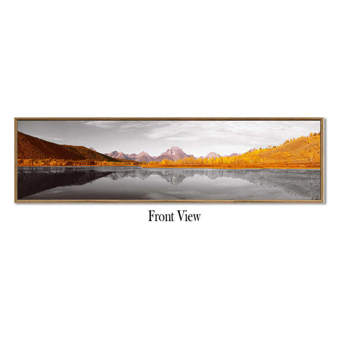 Scenic Mountain Mirror View In The Lake Canvas Wall Art Print, Decorative Modern Framed Luxury Paintings for Home, Living room, Bed room and Office Décor (Brown, 13x47 Inch)