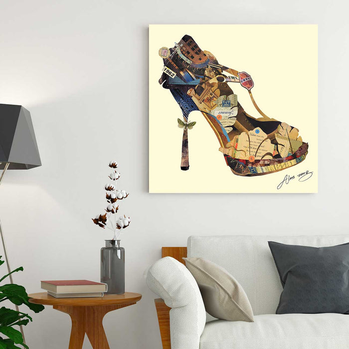 Canvas Painting Wall Art Print Picture Brown High Heels Paper Collage Decorative Luxury Paintings for Home, Living Room and Office D̩cor (Multi, 24 x
