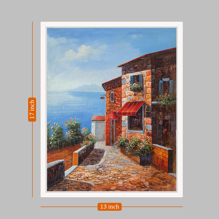 Brown Color House Theme Canvas Painting with Wooden Frame
