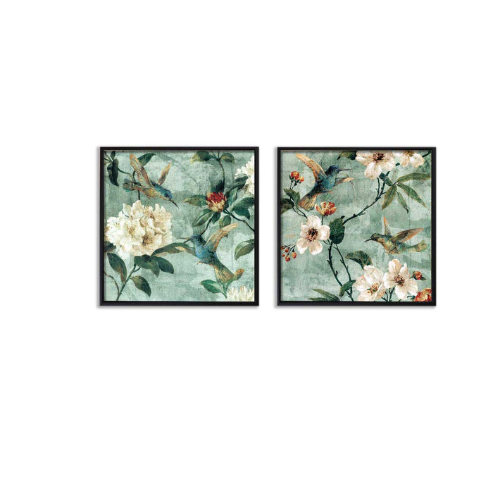 Bird Floral Theme Set of 2 Framed Canvas