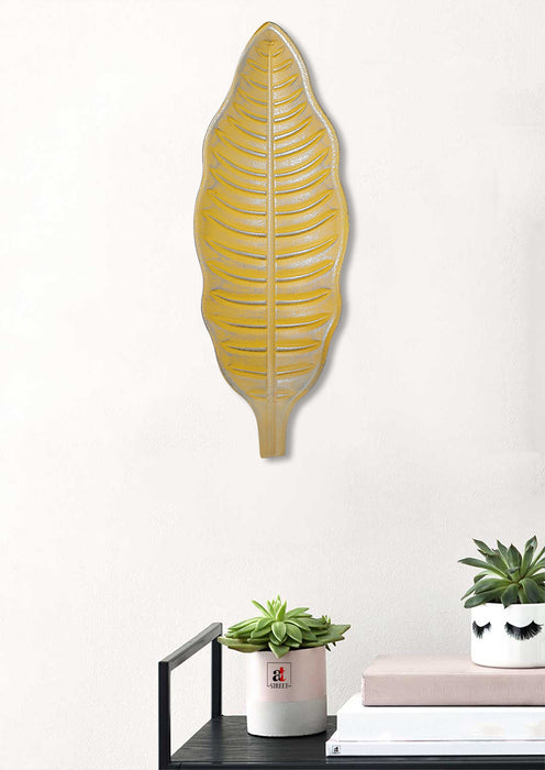 Yellow Leaf Shape MDF Decorative Wall Plate,Wall Decor Plates for Home & Office Decoration-Size-14.5x5.5 Inch