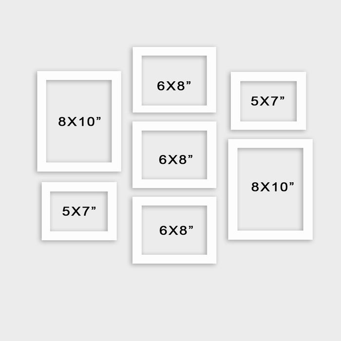 Set of 7 White Photo Frame for Home Décor Living Room Wall Decoration (Size - 5X7, 6X8, 8X10 Inches)