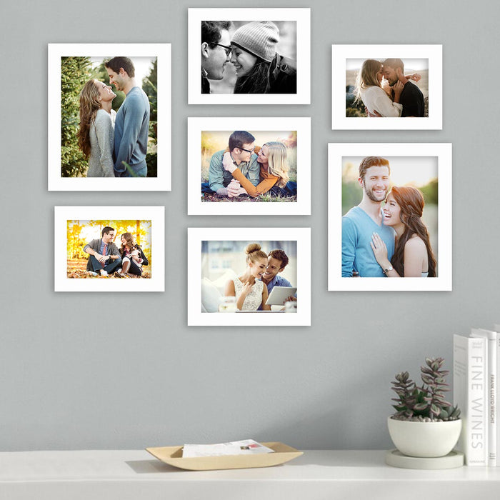 Set of 7 White Photo Frame for Home Décor Living Room Wall Decoration (Size - 5X7, 6X8, 8X10 Inches)