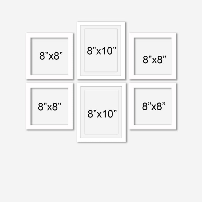 Set of 6 White Photo Frame for Home Décor Living Room Wall Decoration (Size - 8X8, 8X10 Inches)