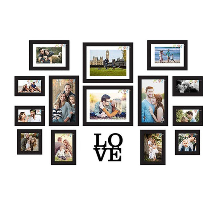 14 Individual Black Wall Photo Frames With Love Sign MDF Plaque ( Sizes 4x6, 5x5, 5x7, 6x8, 6x10, 8x10 )