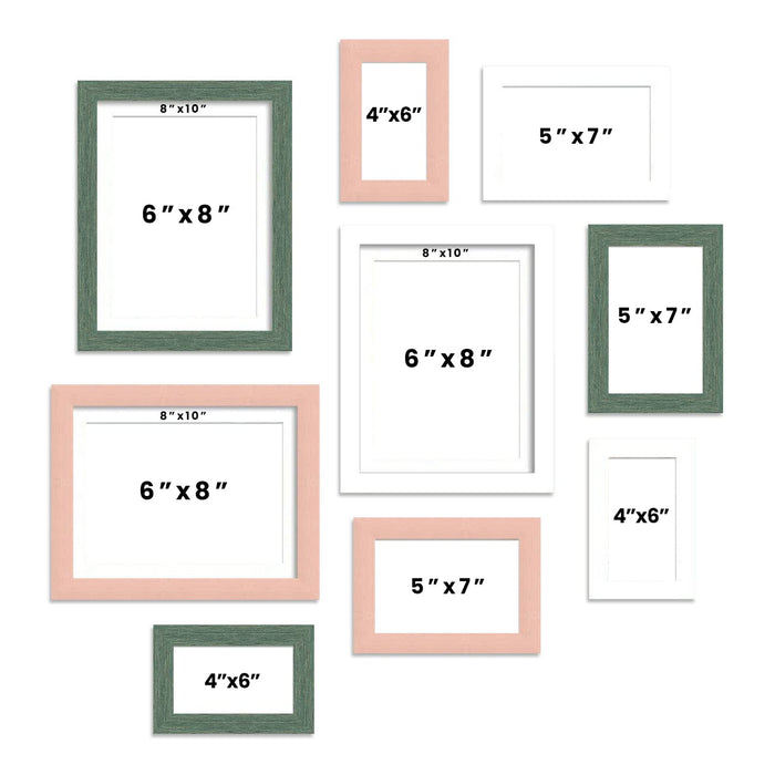 Set Of 9 Pink, Green & White Wall Photo Frame, For Home & Office Decor  ( Size 4x6, 5x7, 6x8, 8x10 inches )