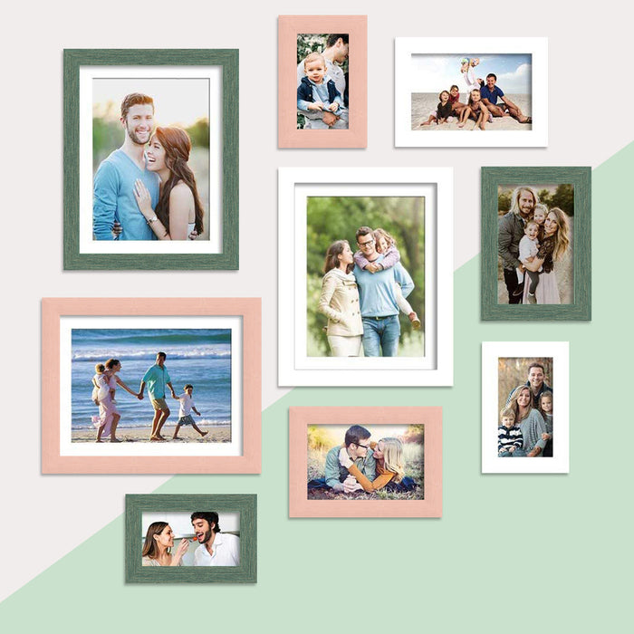 Set Of 9 Pink, Green & White Wall Photo Frame, For Home & Office Decor  ( Size 4x6, 5x7, 6x8, 8x10 inches )