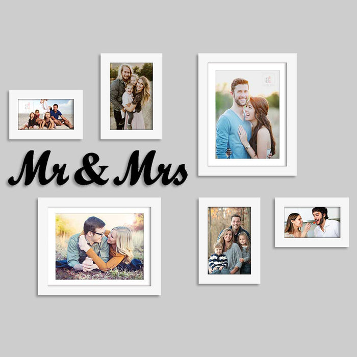 Set of 6 with MR.&MRS. Mdf cutout Individual White Photo Frame for Home Wall Decoration (Size - 4 x 6,5 x7, 8 x 10 Inches)
