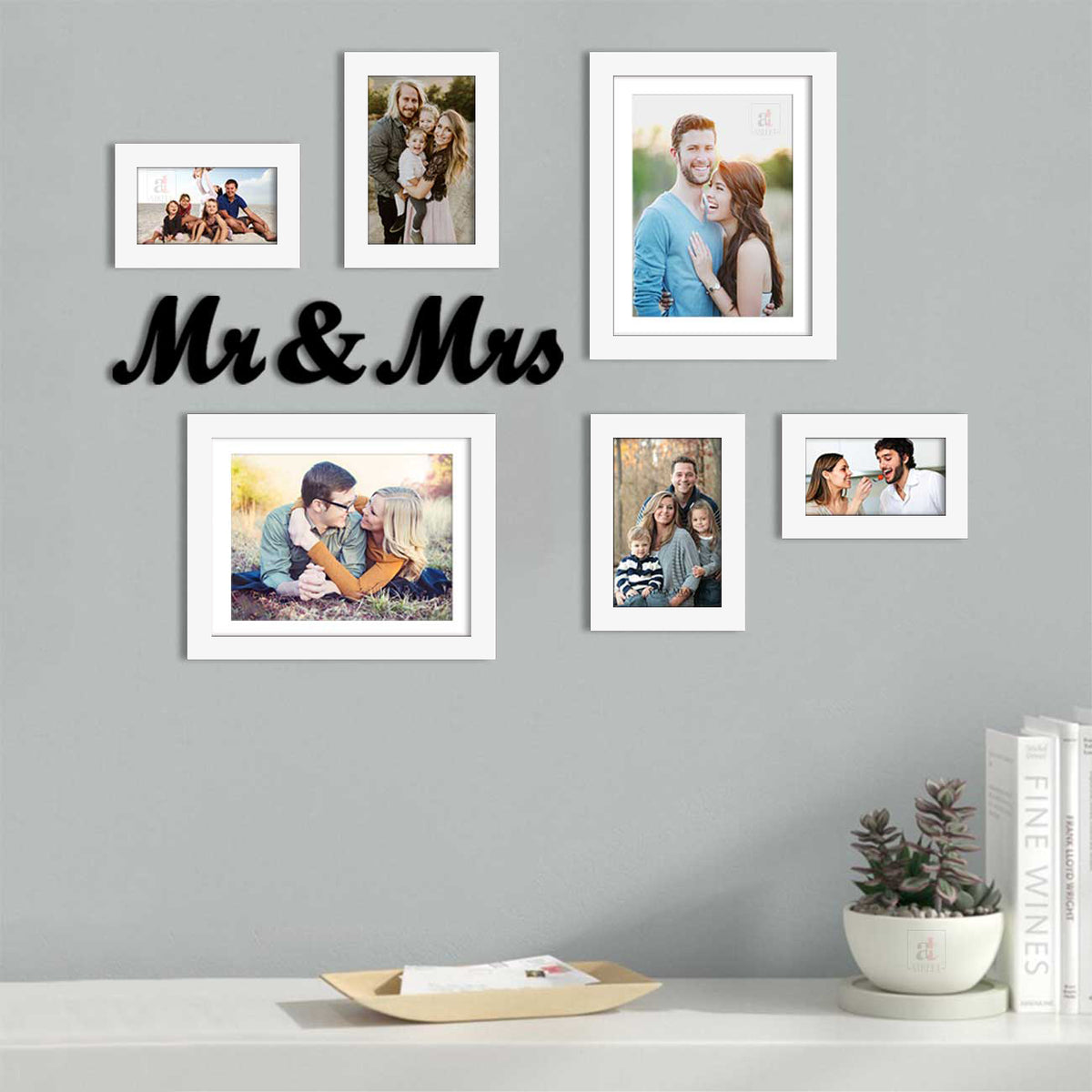 Set of 6 with MR.&MRS. Mdf cutout Individual White Photo Frame for Hom ...