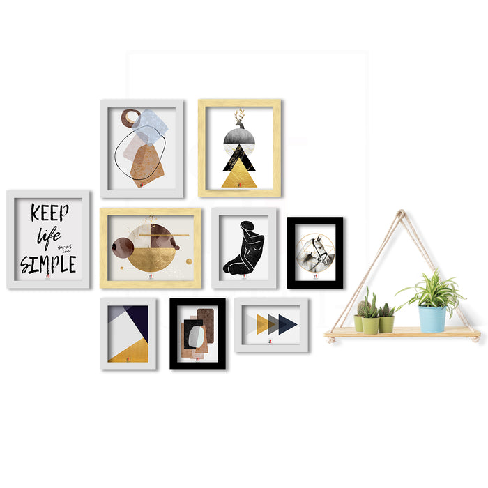 Set of 10 White, Beige, Black Art Print with Frame for Home & Office Decor (51x30.6 Inch)