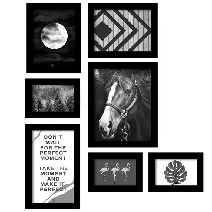 Set of 7 Black Art Print with Frame for Home & Office Decor (21.6x27.6 Inch)