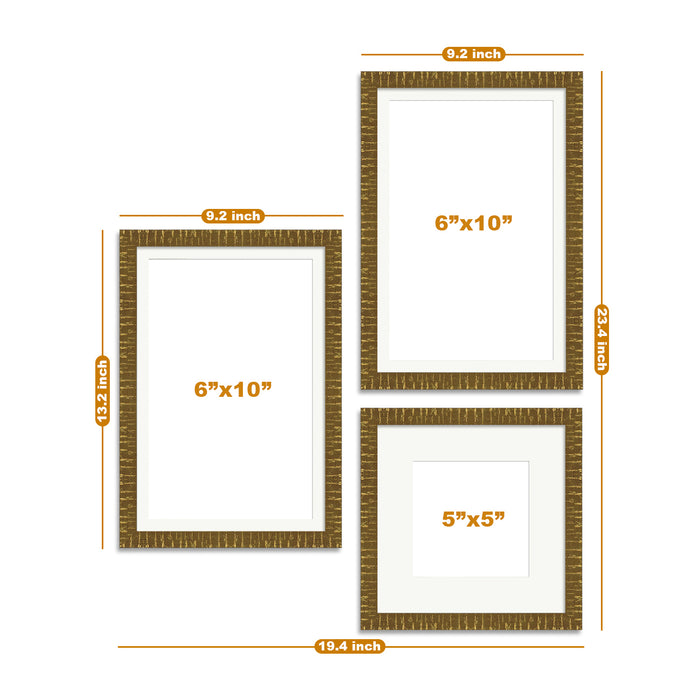 Elite ingot Home Décor Set of 3 Wall Photo Frames for Living Room Decoration (Size - 5 x 5, 6 x 10 Inches)