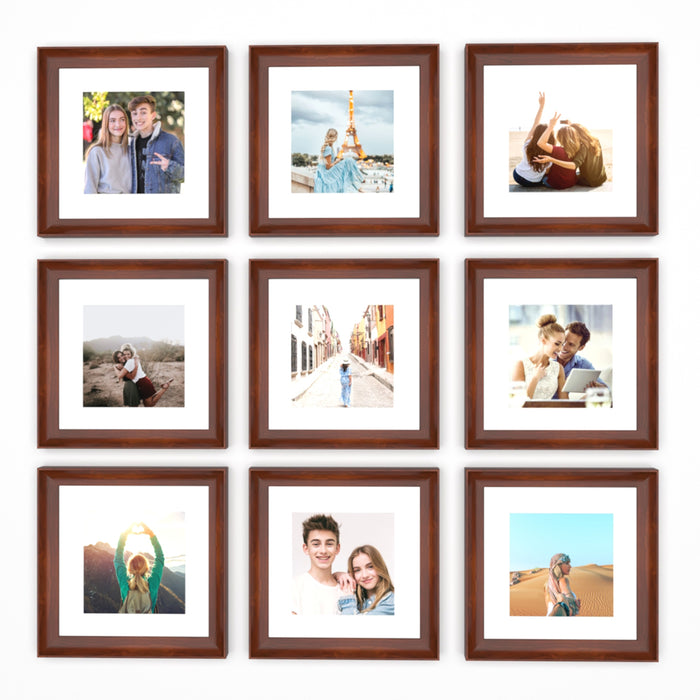 Pestle Set of 9 Elite Wall Premium 3D Photo Frame  Coffee Brown  for Wall Décor ( Square )