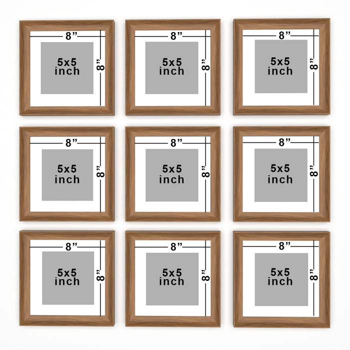 Pestle Set of 9 Elite Wall Premium 3D Photo Frame  Coffee Brown  for Wall Décor ( Square )