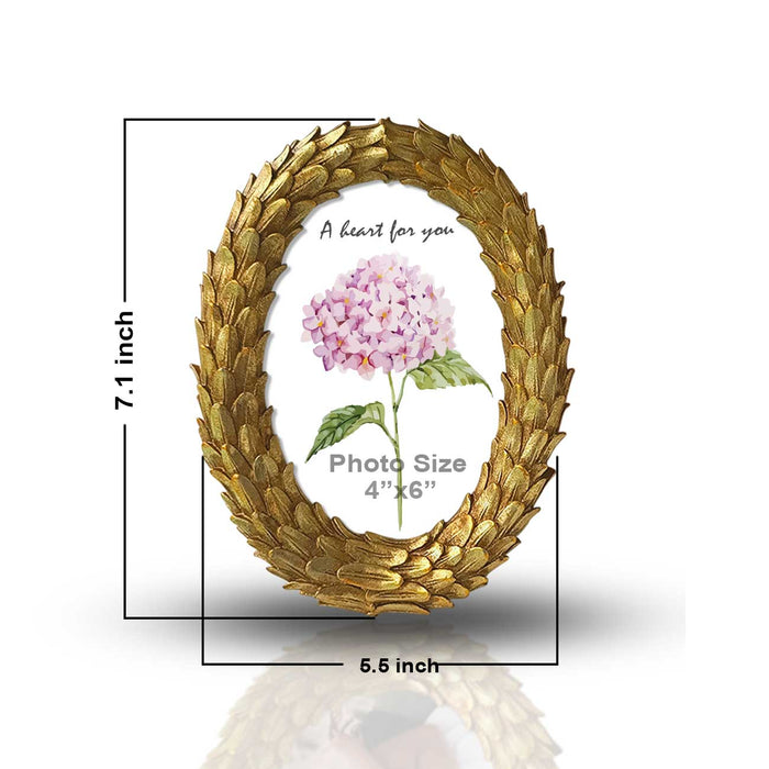 Oval Golden Leaves Table Photo Frame For Home Décor Round Shape