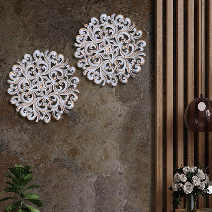 Round Plastic Wall Decorative Plates, Wall Hanging Carved Decal for Home Décor, Living Room & Bedroom (Set of 2, 14 x 14 Inches)