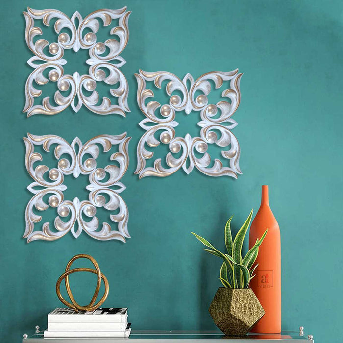 Square Plastic Wall Decorative Plates, Wall Hanging Carved Decal for Home Décor, Living Room & Bedroom (Set of 3, 9 x 9 Inches)