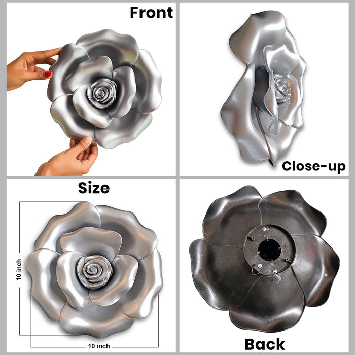 Petals Spiral Silver Rose Decorative Plastic Plate Wall Décor, Wall Hanging Carved Decal for Home Décor, Living Room & Bedroom (Set of 3, 10 x 10 Inches)
