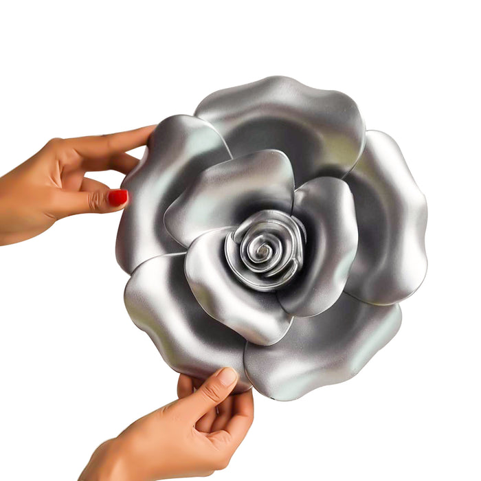 Petals Spiral Silver Rose Decorative Plastic Plate Wall Décor, Wall Hanging Carved Decal for Home Décor, Living Room & Bedroom (Set of 3, 10 x 10 Inches)