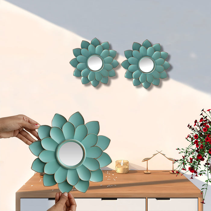Lotus Flower Shape Decorative Plastic Plate Wall Décor, Wall Hanging Carved Decal for Home Décor, Living Room & Bedroom (Sky Blue, Set of 3, 9.5 x 9.5 Inches)