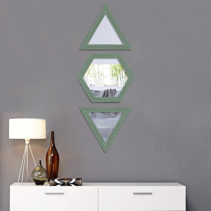 Decorative Wall Mirror Set of 3 Hexagon Triangular Shape for Home Decoration & Wall Decoration- Size-10x10 Inches, 9.6X 11 Inch- ( BOHO collection)