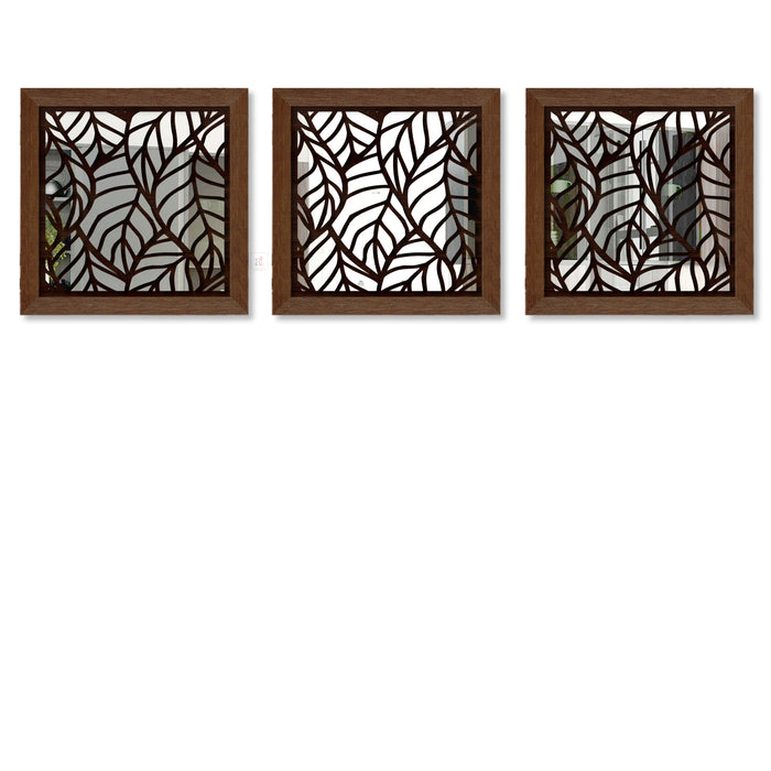 Abstract Leaf Decorative Wall Mirror Set of 3 Wall Mirror for Living Room & Wall Decoration- Size-13.2 X 13.2 Inches