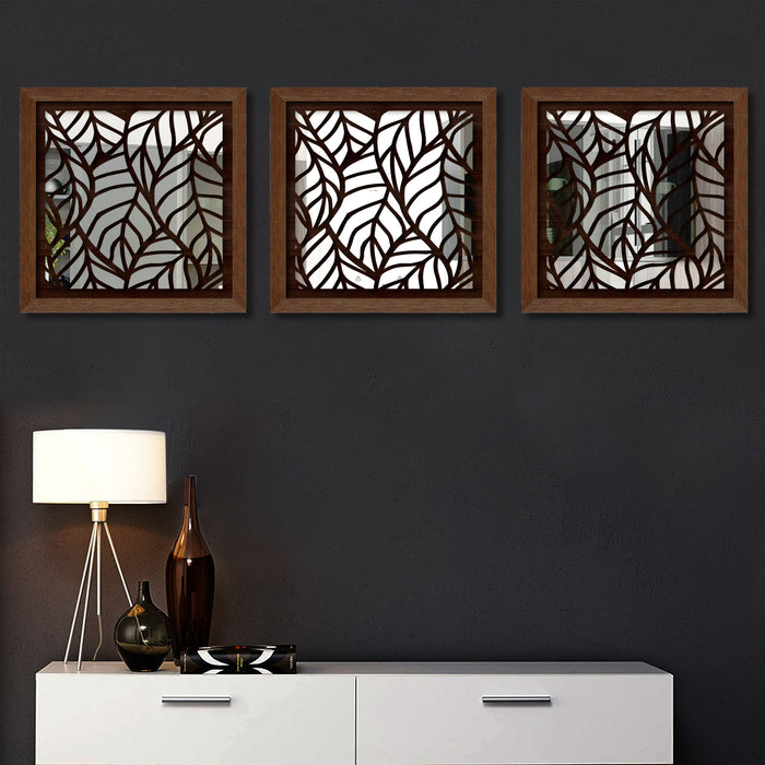 Abstract Leaf Decorative Wall Mirror Set of 3 Wall Mirror for Living Room & Wall Decoration- Size-13.2 X 13.2 Inches