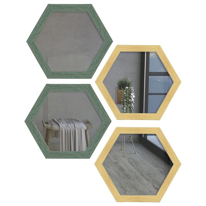 Decorative Wall Mirror Set of 4 Hexagon Wall Mirror for Wall ,Home Decoration & Wall Decoration, Size-12.7x11 Inches