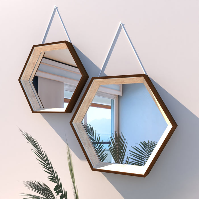 Premium Decorative Set of 2 Hexagonal Decorative Wall Mirror For Living Room.