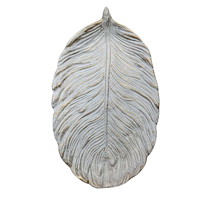 Carved Wooden Palm Leaves Decorative MDF Plate Wall Décor, Wall Hanging Carved Decal for Home Décor, Living Room & Bedroom (Set of 2, White, 11.5 x 7 Inches)