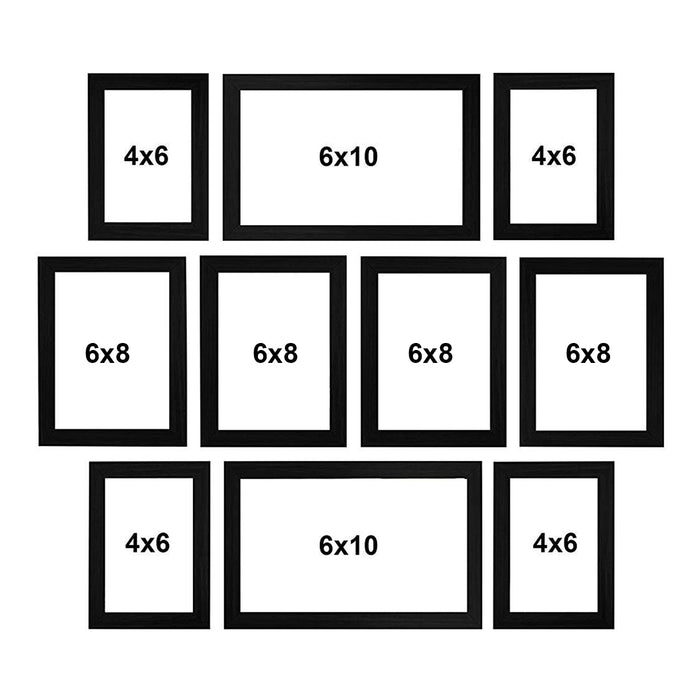 10 Individual Black Wall Photo Frames Wall Decor Set ( Size 4" x 6", 6" x 8", 6" x 10" )