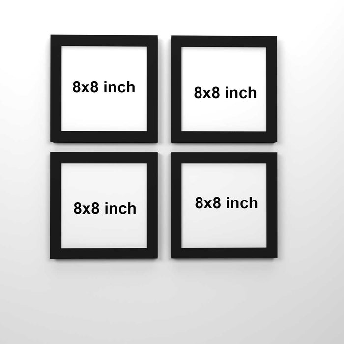 Abstract Floral Set Of 4 Black Framed Art Print Size - 9" x 9" Inch